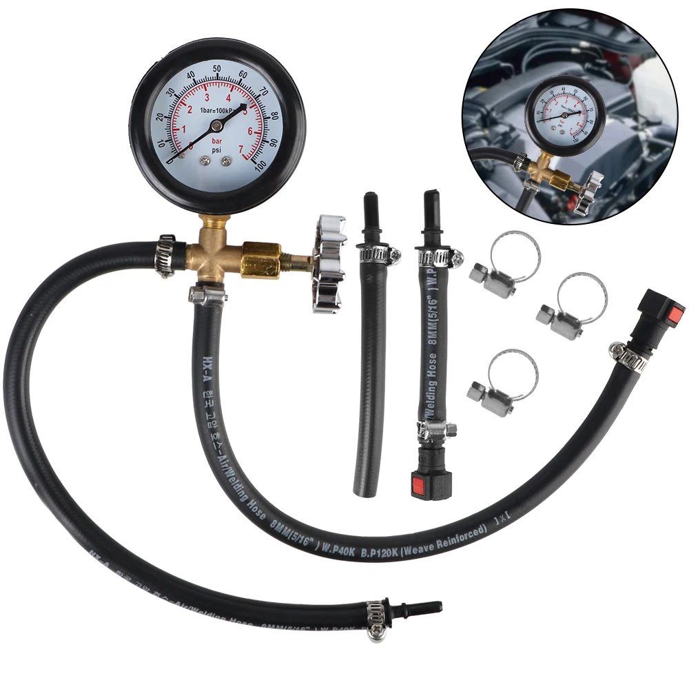 Car Fuel Pump Pressure Gauge Tester Quick Connected Gasoline Pressure Gauge Meter for Car Truck Gasoline 0-100PSI