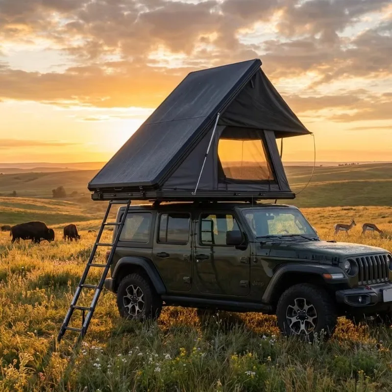 Off-Road Hard Shell Roof Top Tent Hydraulic Struts Foldable 2 Person SUV Camping Tent 420d Oxford Four-season Double Layer