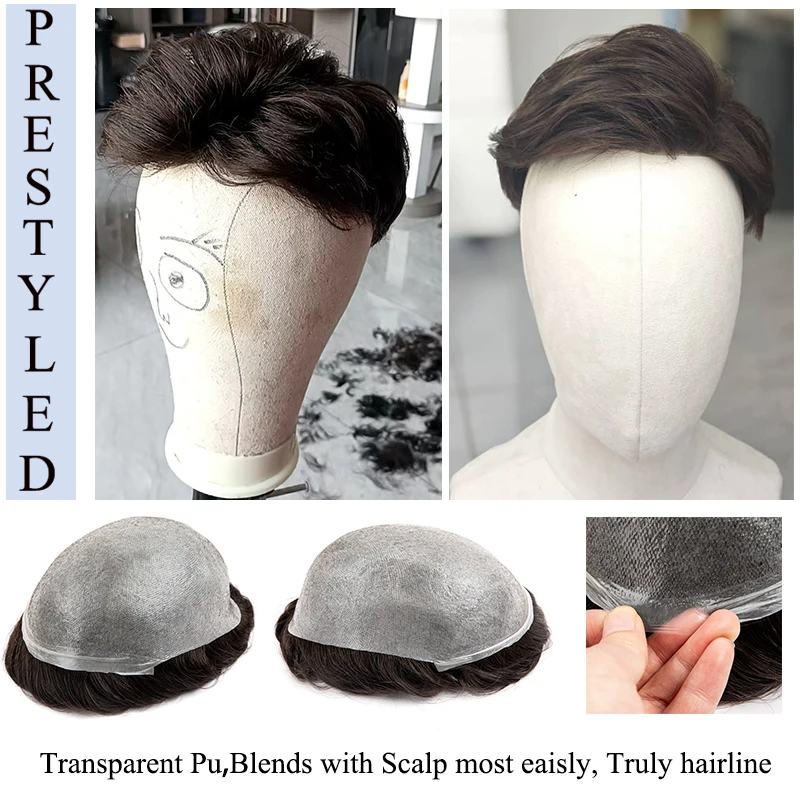 اكسسوارات مثيرة للرجال رقيقة الجلد 0.02 مللي متر بولي PU 100% شعر الإنسان الشعر الاصطناعي للرجال دائم الرجال الشعر الاصطناعية 6 ''شعر مستعار الرجال