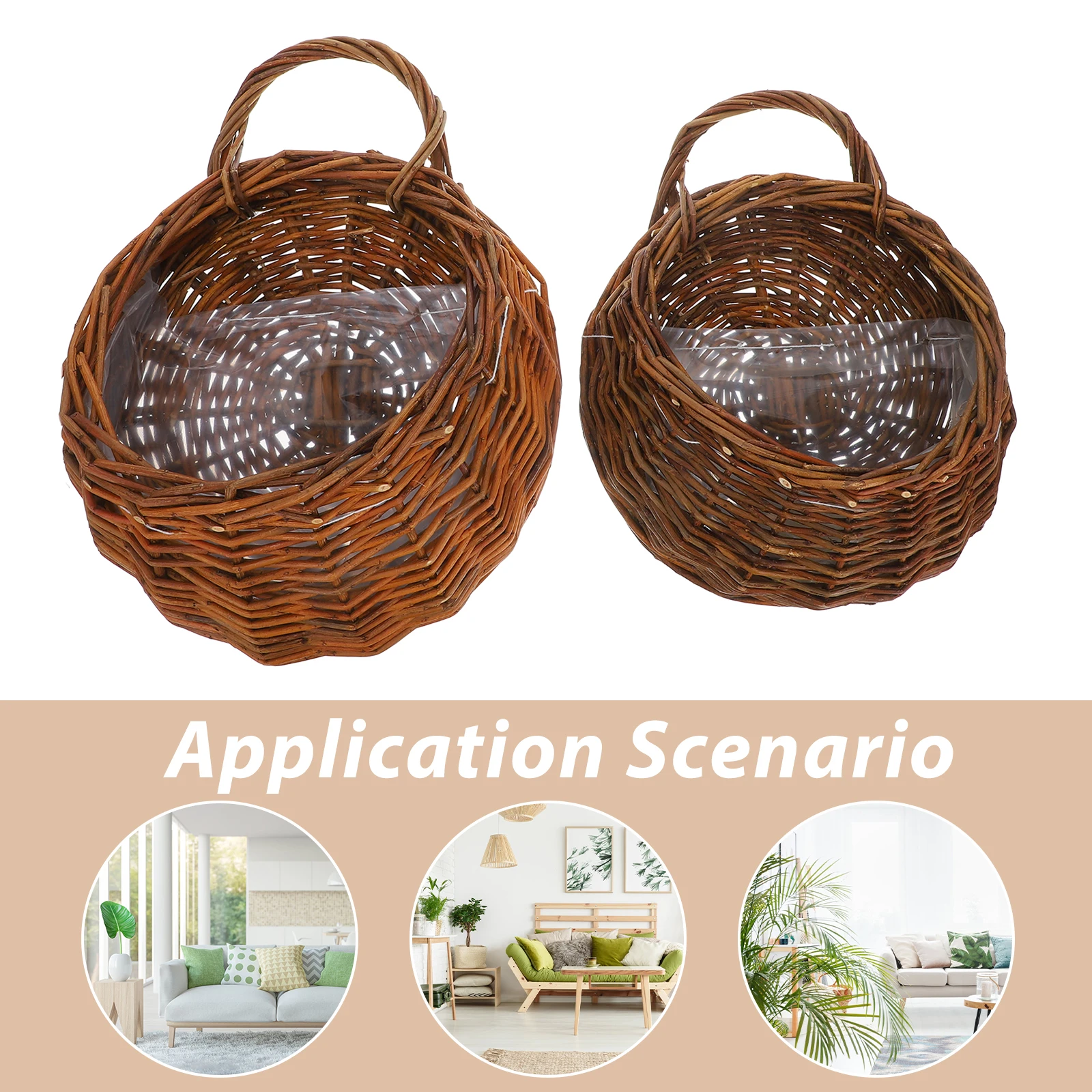 2pcs Wall Flower Pot Wicker Basket Light Brown Planters Indoor Plants Home Decor Flower Basket Storage Durable