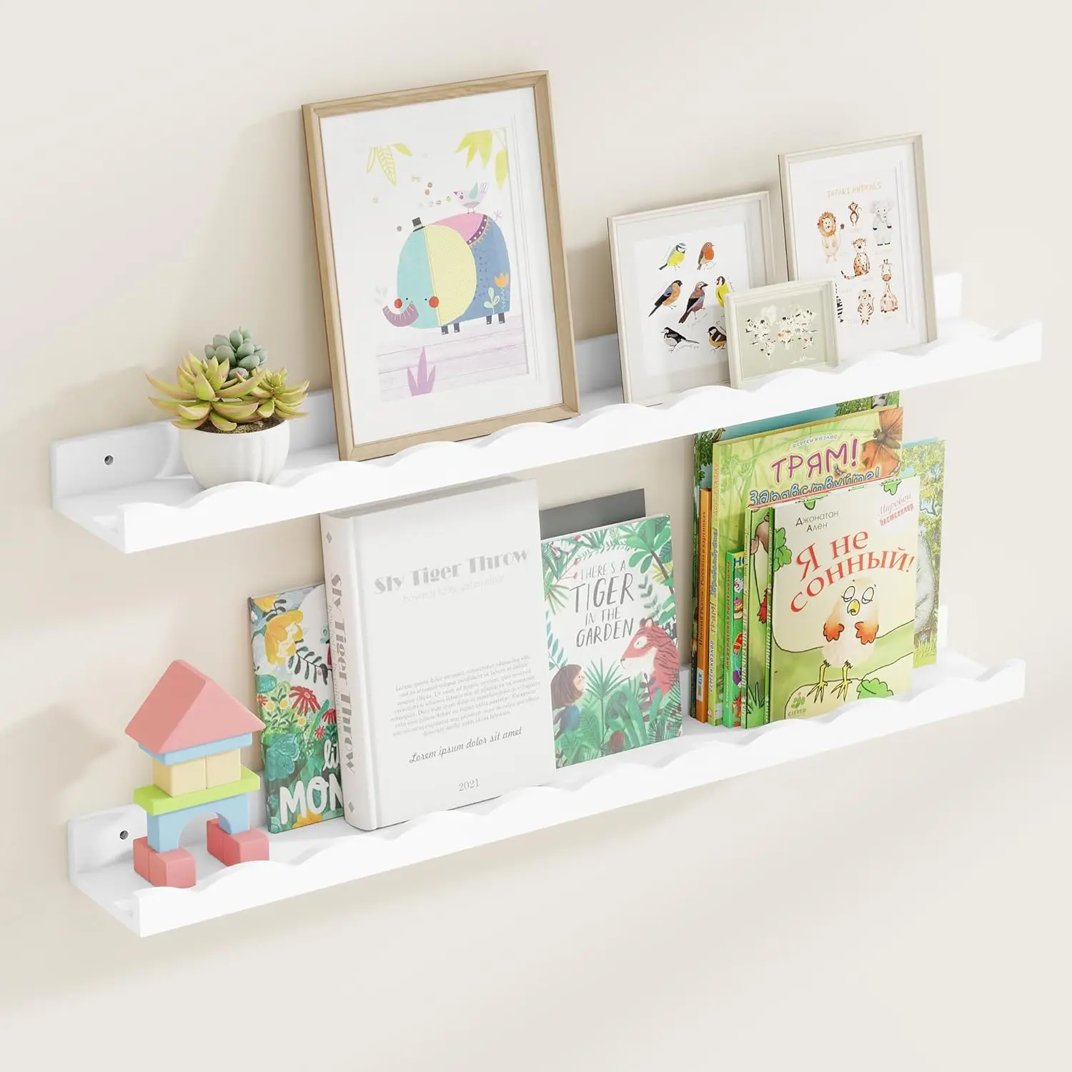 

Picture Ledge Shelf for Wall, 36 inch Pine Wood Nursery Book Shelves Set of 2- Wall Book Shelves for Kids Room, Home De