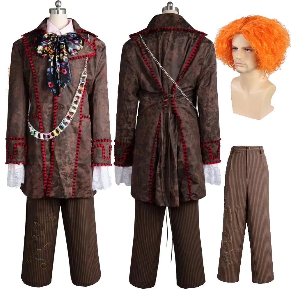 (Auf Lager) Johnny Depp Mad Cosplay Hutmacher Kostüm Alice Film Cos in Wunderland Jacke Hosen Krawatte Halloween Karneval Party Anzug