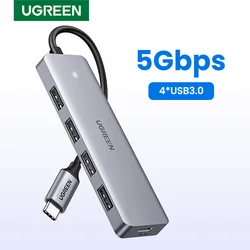 UGREEN USB C 허브 분배기 어댑터, 맥북 프로, 아이패드 프로, 삼성 갤럭시 노트 10, S10 용, 4 포트, USB C타입-USB 3.0 허브