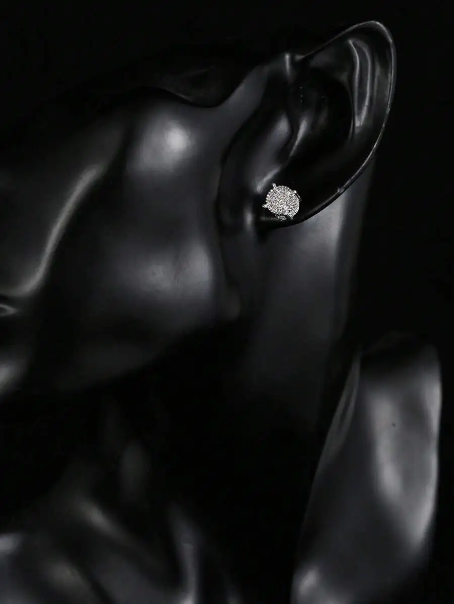 Shiny Round Stud Earrings With Cubic Zirconia For Unisex Fashion Jewelry