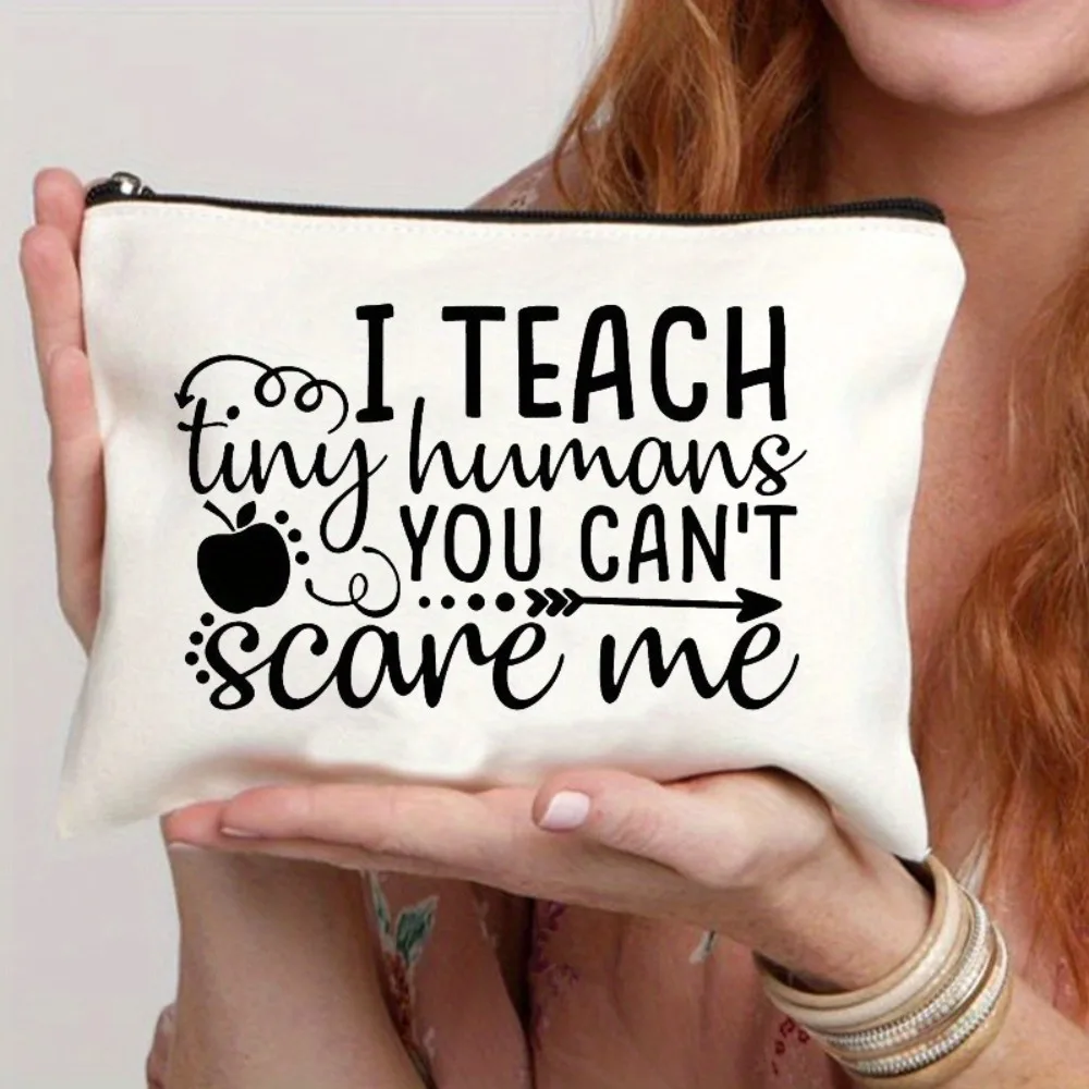 Coffee Give Me Teacher Power Zipper Pen Bag Portable Student Stationery Mini Pen Bag Multi-function Large Capacity