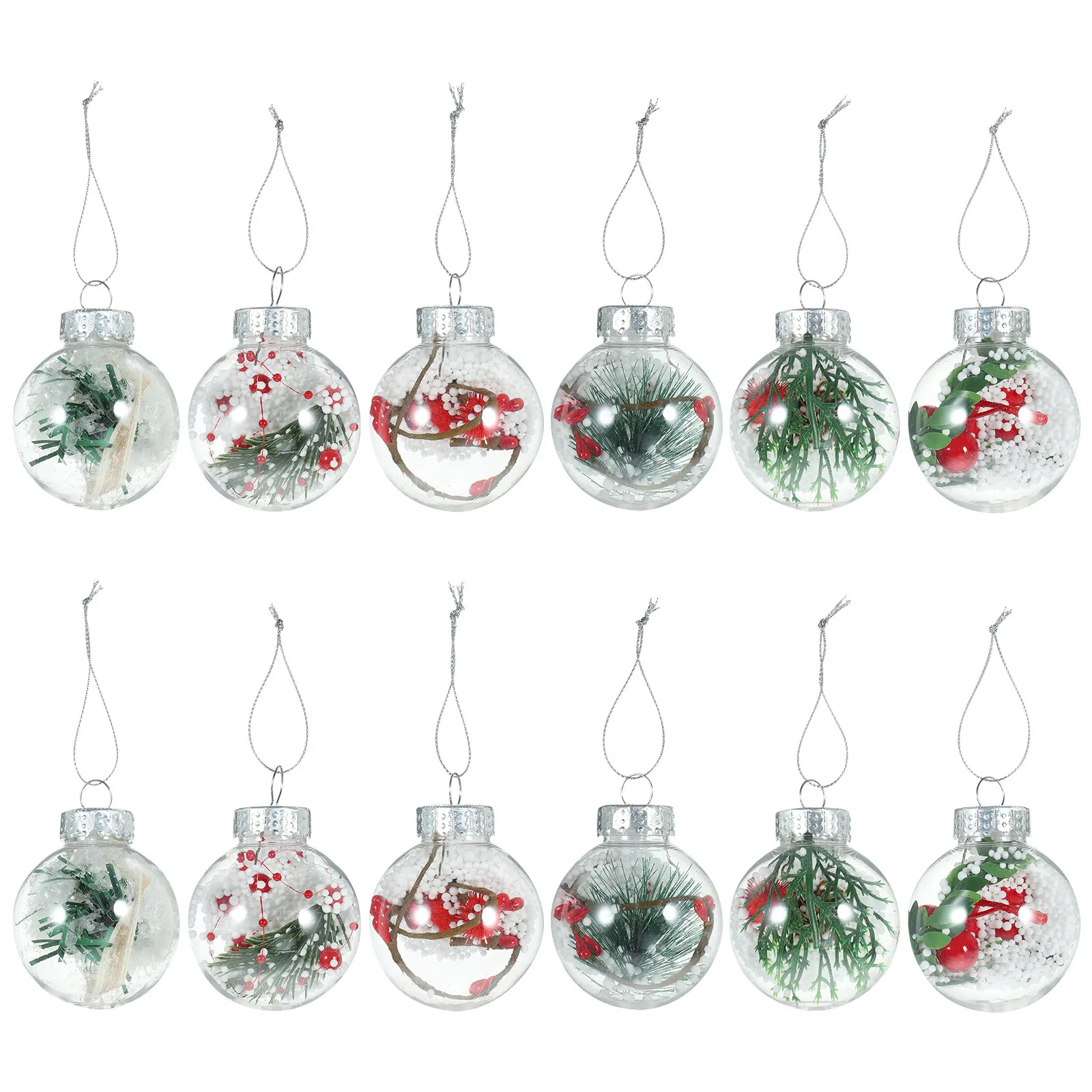 

12Pcs Transparent Christmas Tree Hanging Ornaments Clear Plastic Baubles Xmas Decorations for Home Hotel Mall Craft Projects