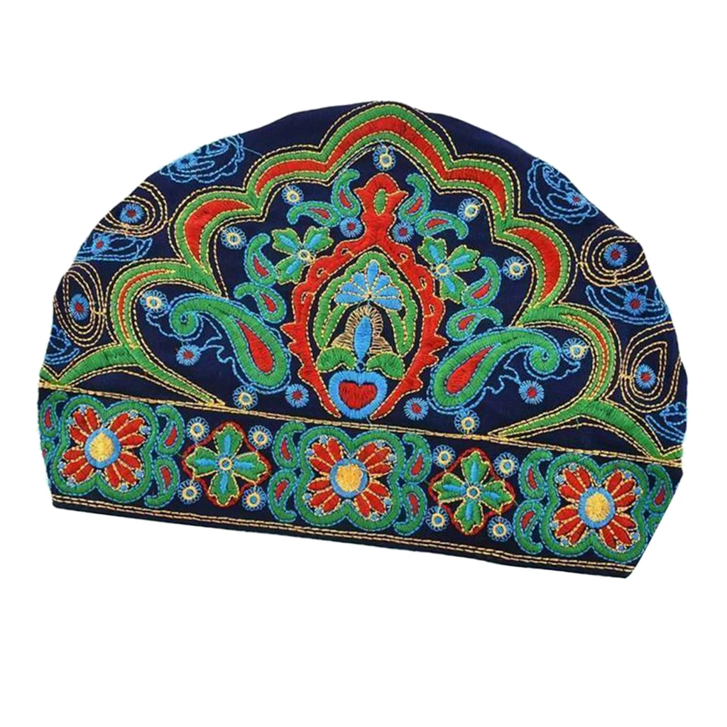 Retro Embroidered Women Turban Hat Cotton Linen Slouchy Beanie Cap Stretchy Elastic Headwrap for Women Comfortable Breathable