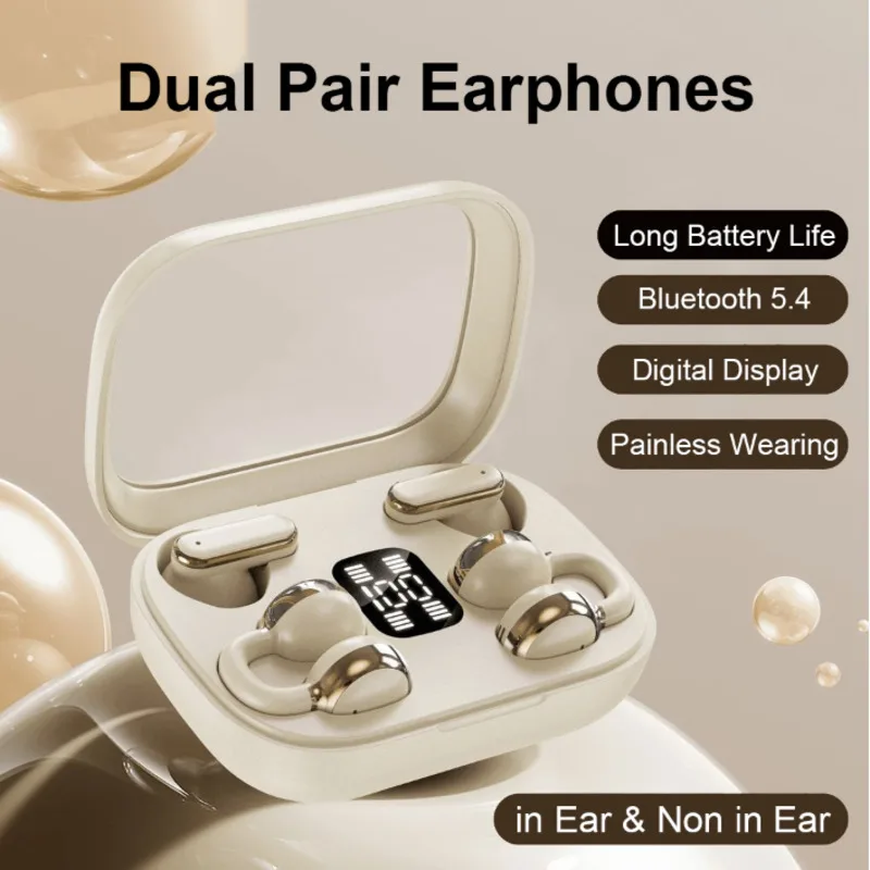 

Bluetooth 5.4 Bone Conduction Sleep Earphones Couples Dual Pair in one Noise Reduction Hifi Sports Power Digital Display Earbuds