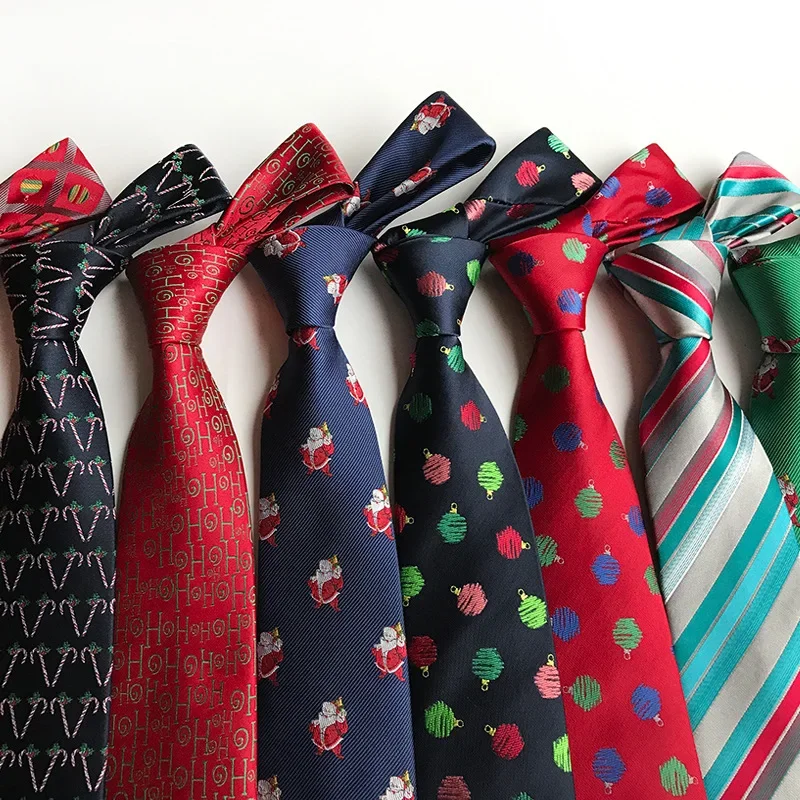 8cm Polyester Jacquard Christmas Tie For Men Wedding Groom Tie Festive Holiday Necktie Snow Tree Gifts Deer Narrow Party Tie