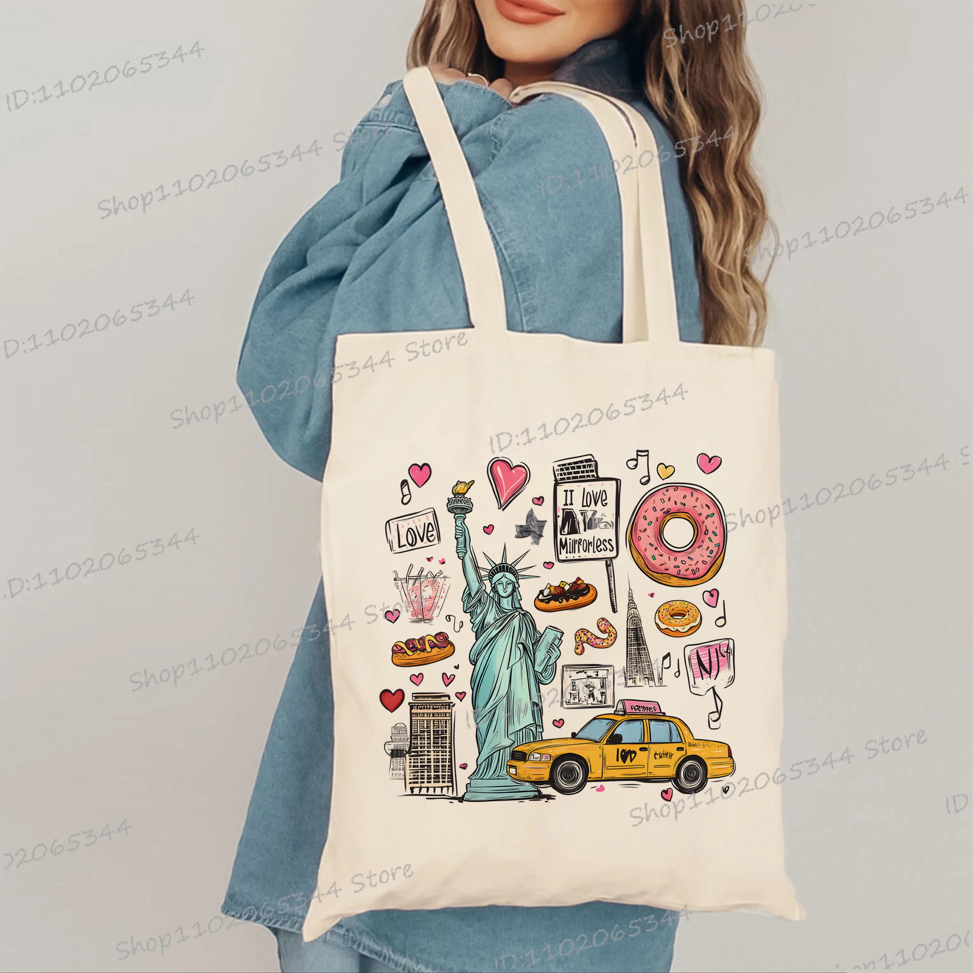 

"90's New York" Design Vintage Women Men Handbags Perfect for Shopping Travel Picnics Daily Use Fashion American Style Tote Bags