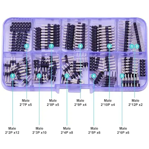 

Dual Row 2.54mm Male Pin Header Kit, 2-12 Pin DIP Connector for DIY Arduino & Electronics
