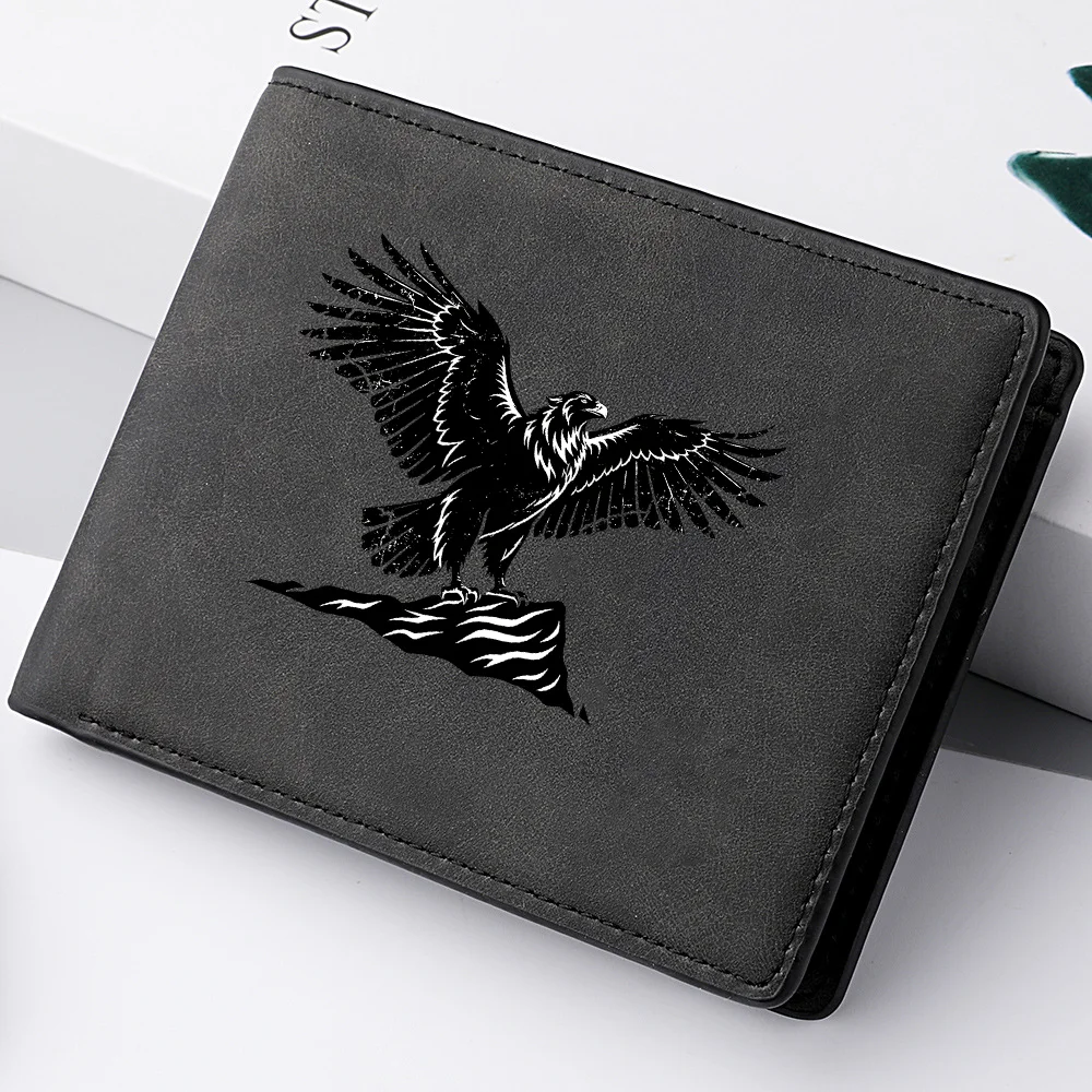 Men's Eagle Patterned Retro PU Leather Wallet Short Style Double Layer with Multiple Card Slots Animal Design Men's Wallet