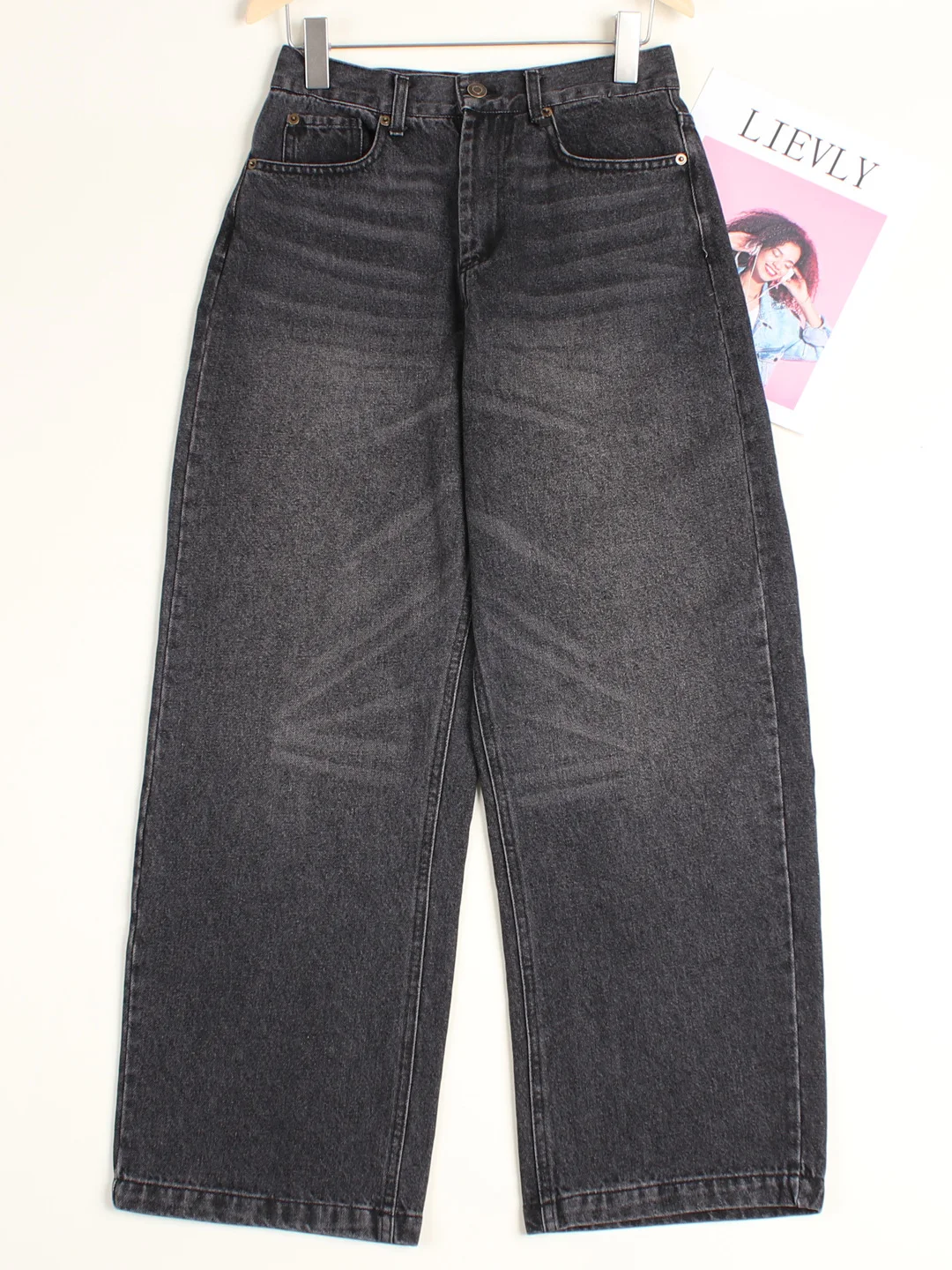 High Waist Wide Leg Denim Jeans Women's Black Slim Straight Long Pants Elegant Presence High Waist Cotton Stretchable Button