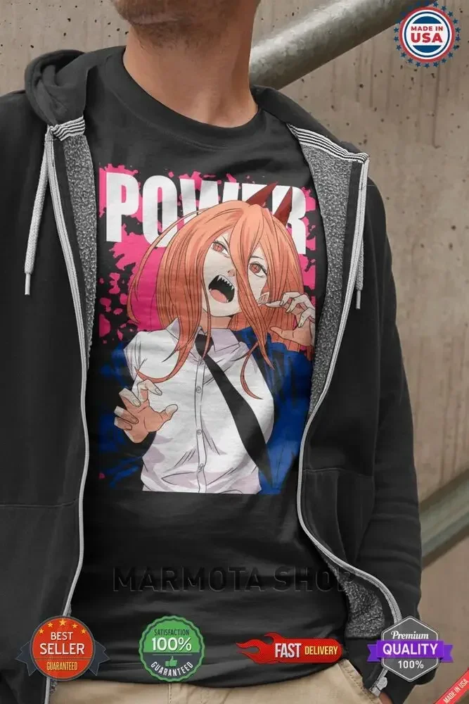 Power Waifu Ecchi Shirt Chainsaw Man Anime Tee T-Shirt Sexy Makima Kawaii Devil