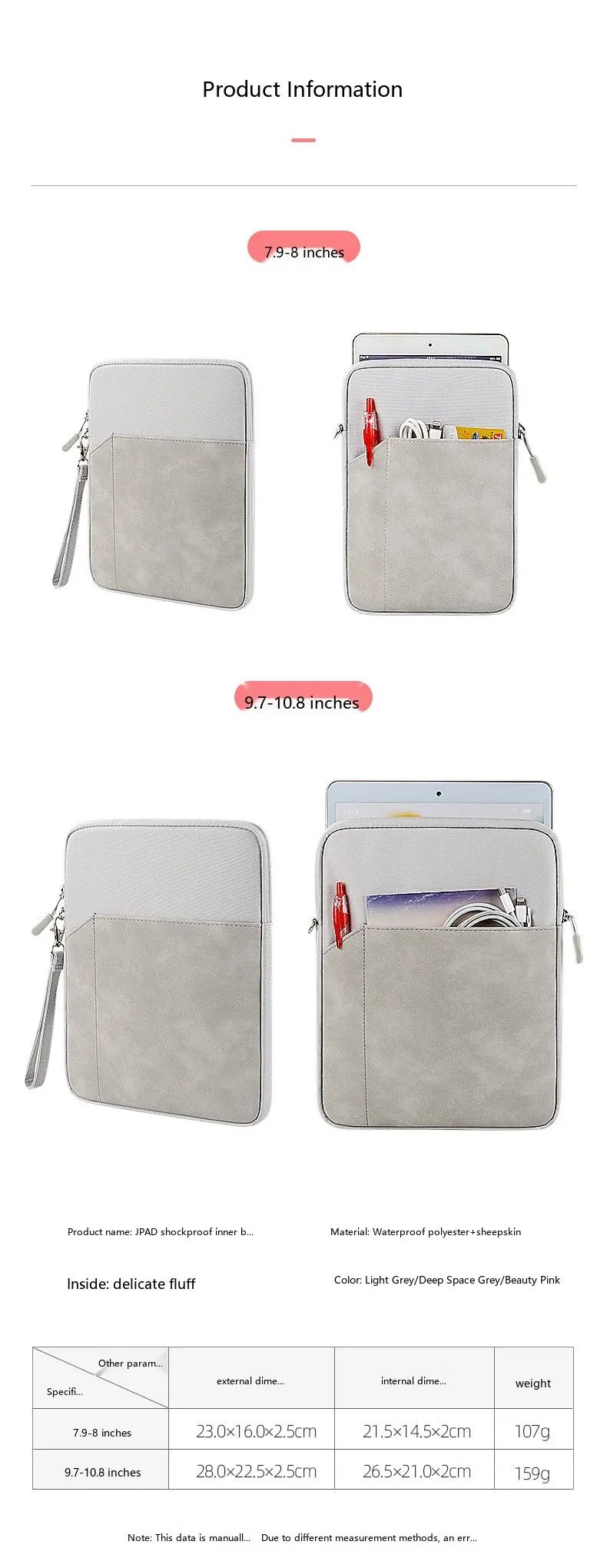 Tablet-Schutzhülle 7,9-8 Zoll Tragbare Neopren-Tasche Stoßfest für iPad Mini – Detail 3