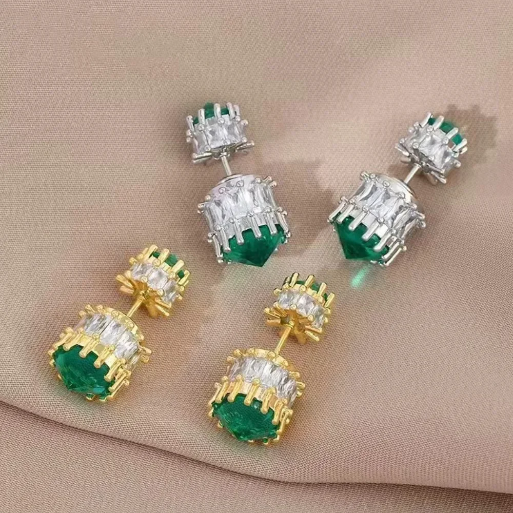 

Green zircon earrings, earrings that can be worn both front and back, exquisite and beautiful women's jewelry, birthday gifts.