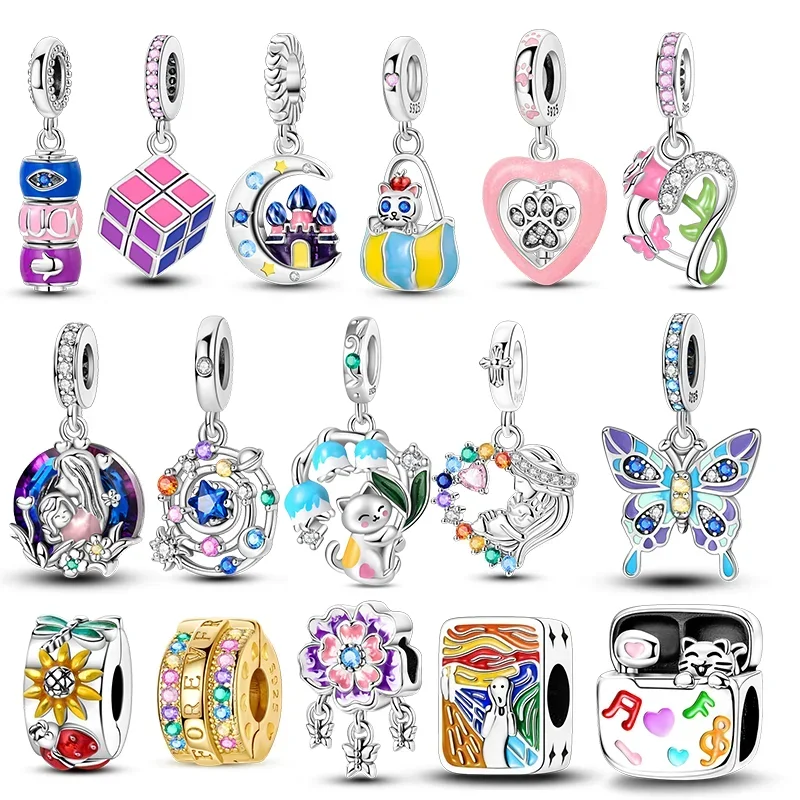 Magic Cube Butterfly Cat Charms Beads Fit Original Bracelet Bag Keychain Earring Charm Bead Pendant Diy Women Jewelry Gift