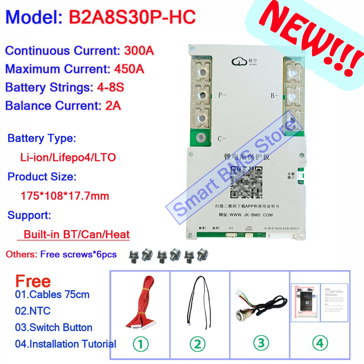 Jk bms 4s 5s 6s 7s 8s 100a 200a smart lifepo4 li-ion bms aktive Balance Lithium 24v mit bt Heat Function Equalizer zum Verkauf jbd