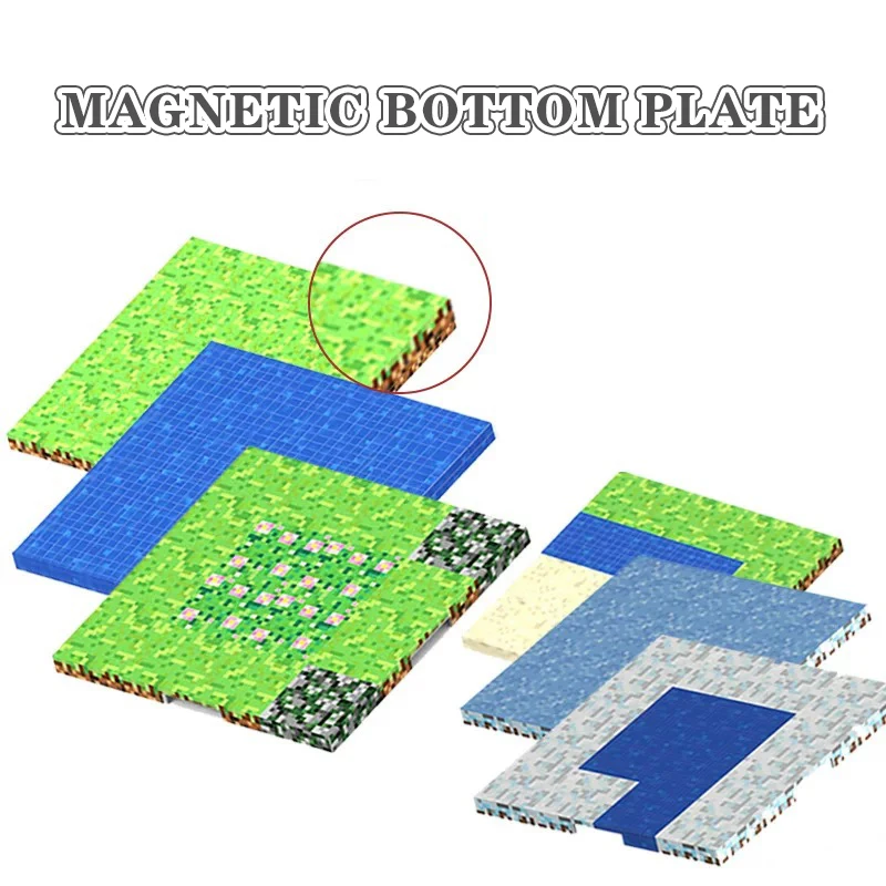 แผ่นฐานแม่เหล็กหลากหลายแบบ ใช้ได้กับตัวต่อแม่เหล็ก Mine World ของเล่นสำหรับเด็กชายและเด็กหญิง อายุ 3 ปีขึ้นไป ของเล่นเด็กแบบ DIY