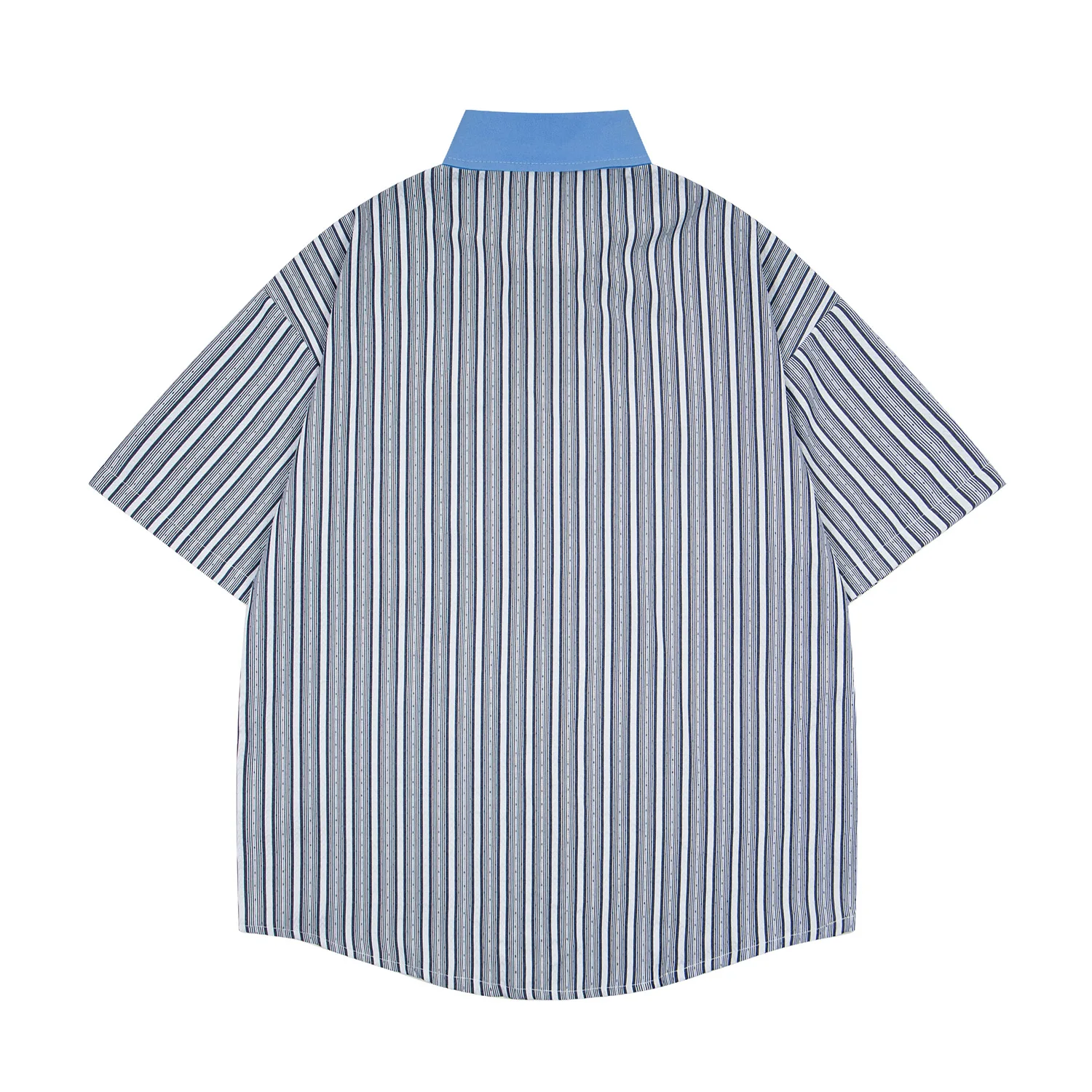 Patchwork Striped Short Sleeve Shirts Mens Summer Floral Embroidery Retro Casual Loose Lapel Single Breasted Curved Hem Shirts