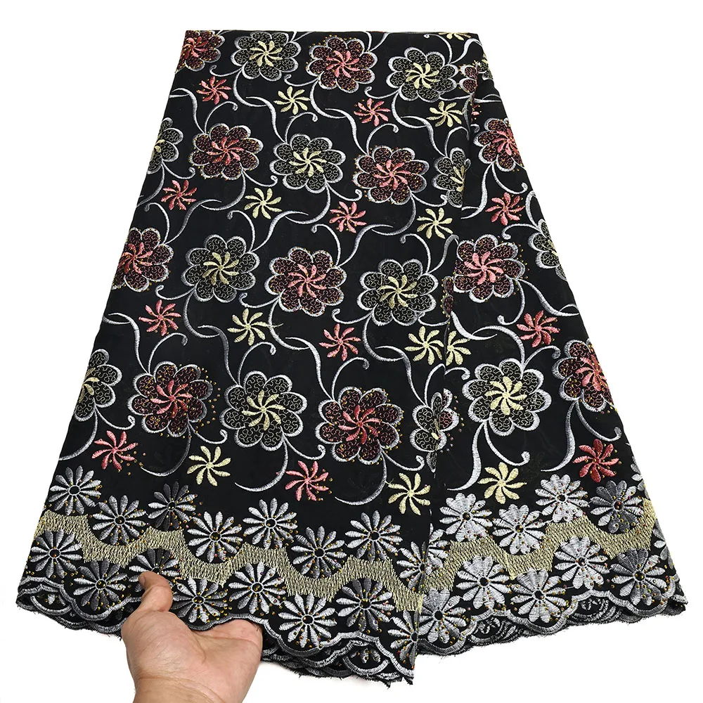 Wholesale African Cotton Lace Fabric Embroidery Nigerian Swiss Voile Lace Fabrics 5Yards Sewing For Women Wedding Party Dress