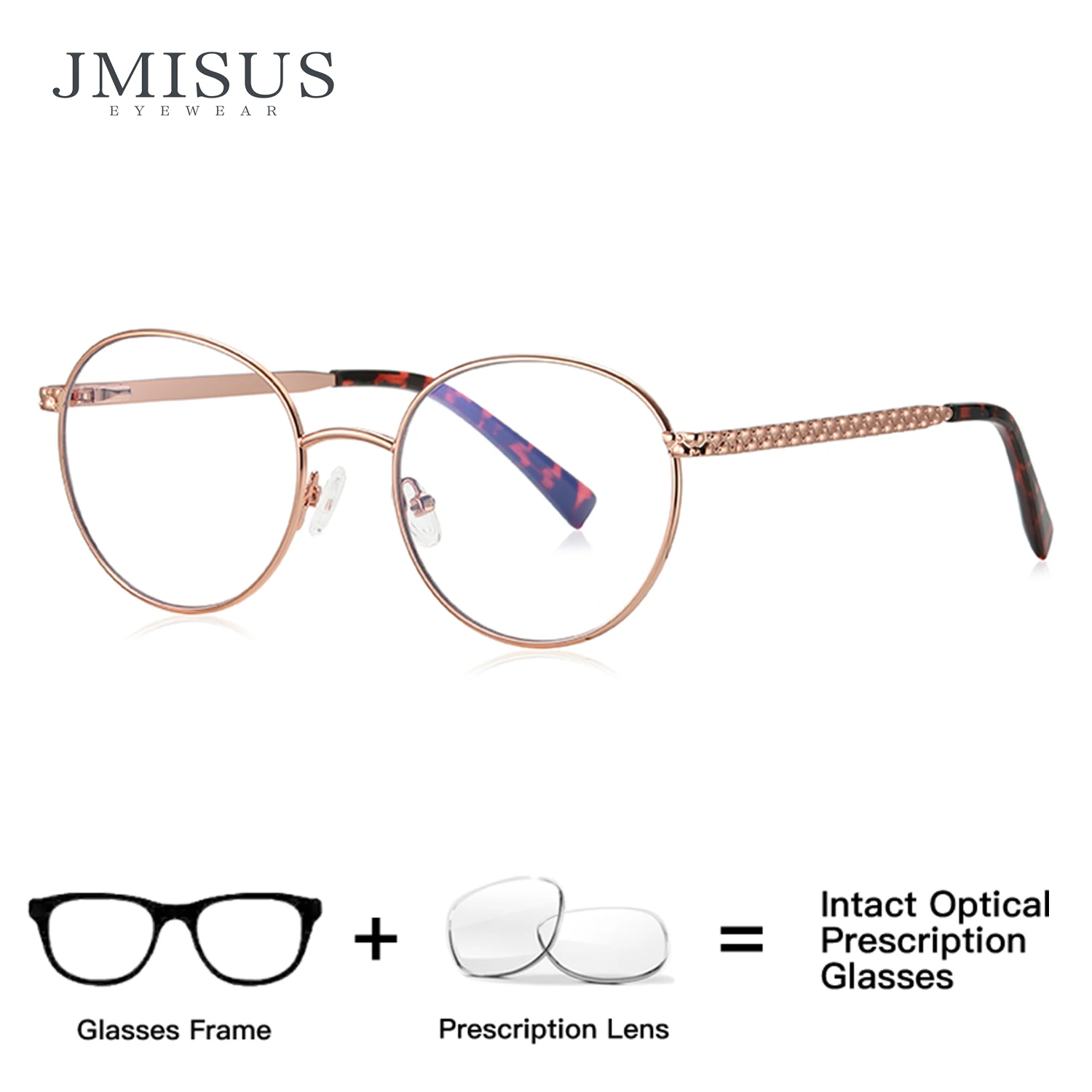 

JMISUS Retro Round Prescription Eyeglasses for Women High-quality Metal Custom Photochromic Computer Optical Glasses