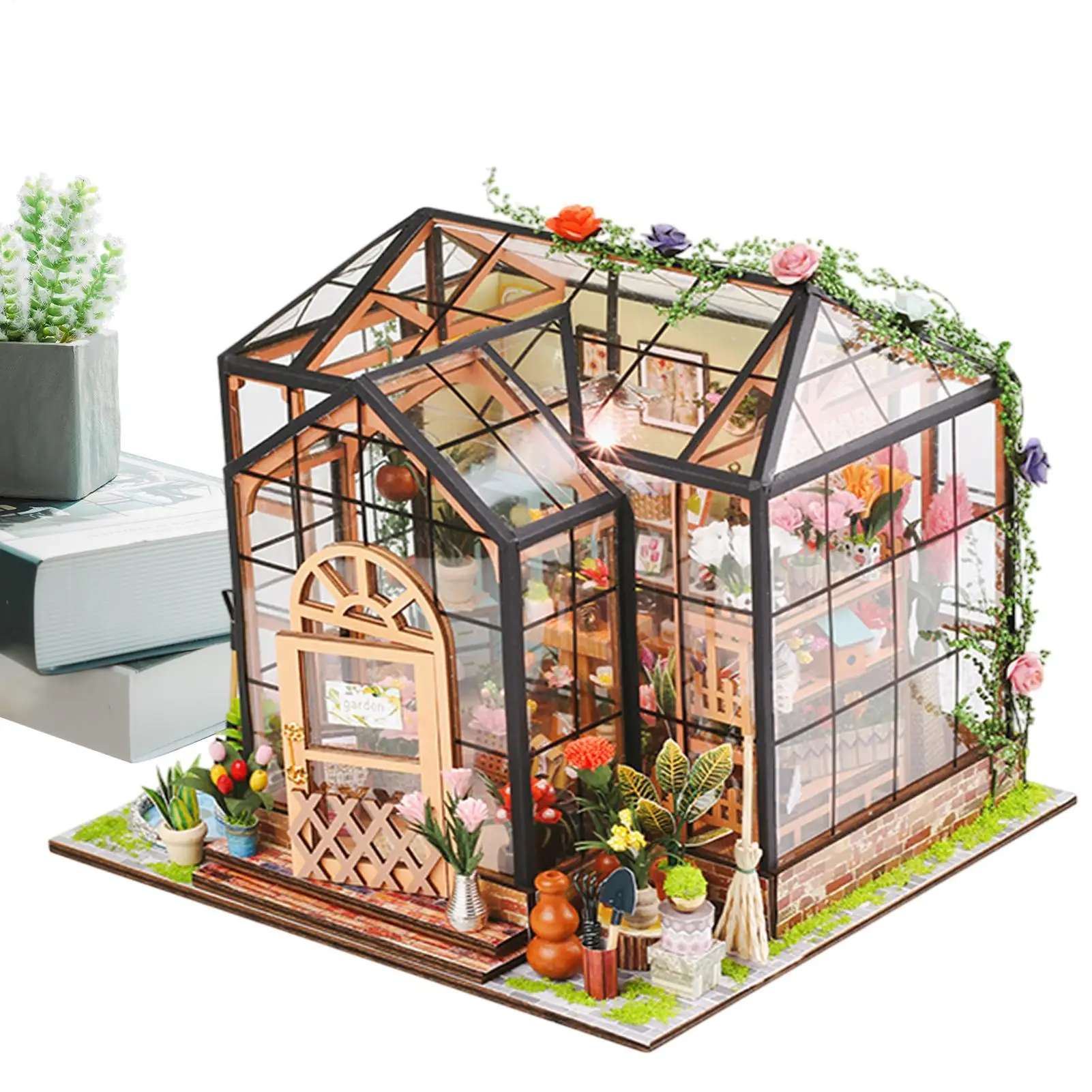 

Miniature House Making Kit with Furniture - Creative Wooden Model Greenhouse DIY Craft for Adults Projects, Room Decor Crafts