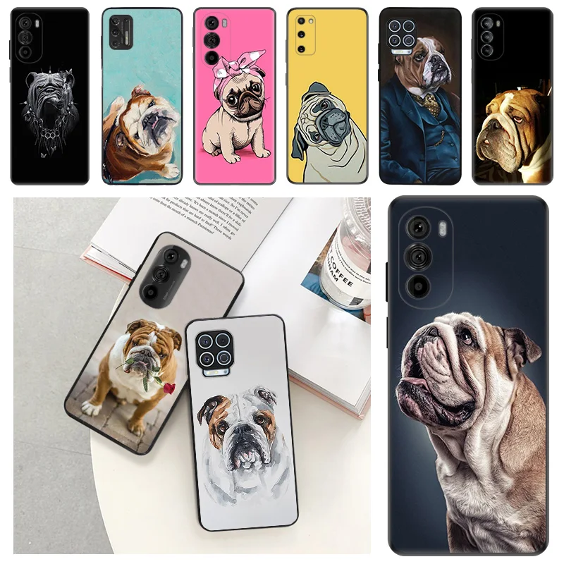 Phone Case For Motorola G71 G73 G72 G53 G52 G32 G22 G60 G51 G50 G31 G30 G9 Cute French Bulldog Black Soft Protective Cover