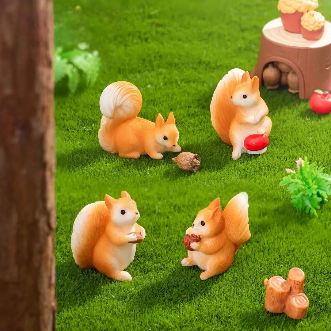 منمنمات سنجاب واقعية لطيفة للمناظر الطبيعية الصغيرة الطحلب، حديقة الجنية، ديكور بونساي، ملحقات تررم ذاتية الصنع