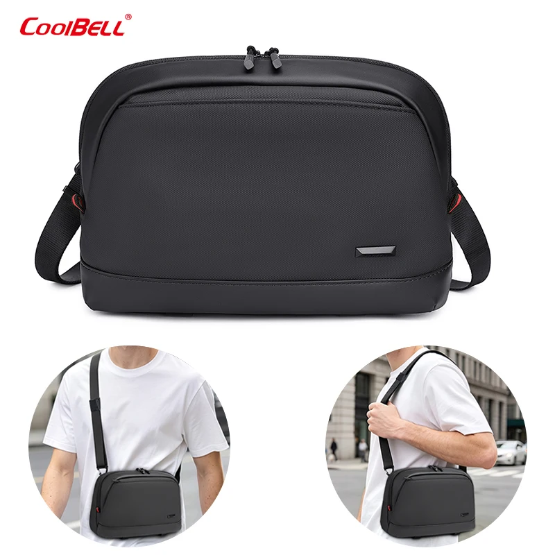 Large Capacity Multi-layer Men Crossbody Messenger Bag with Trolley Sleeve Durable Storage Bag for Work Travel Adjustable Strap