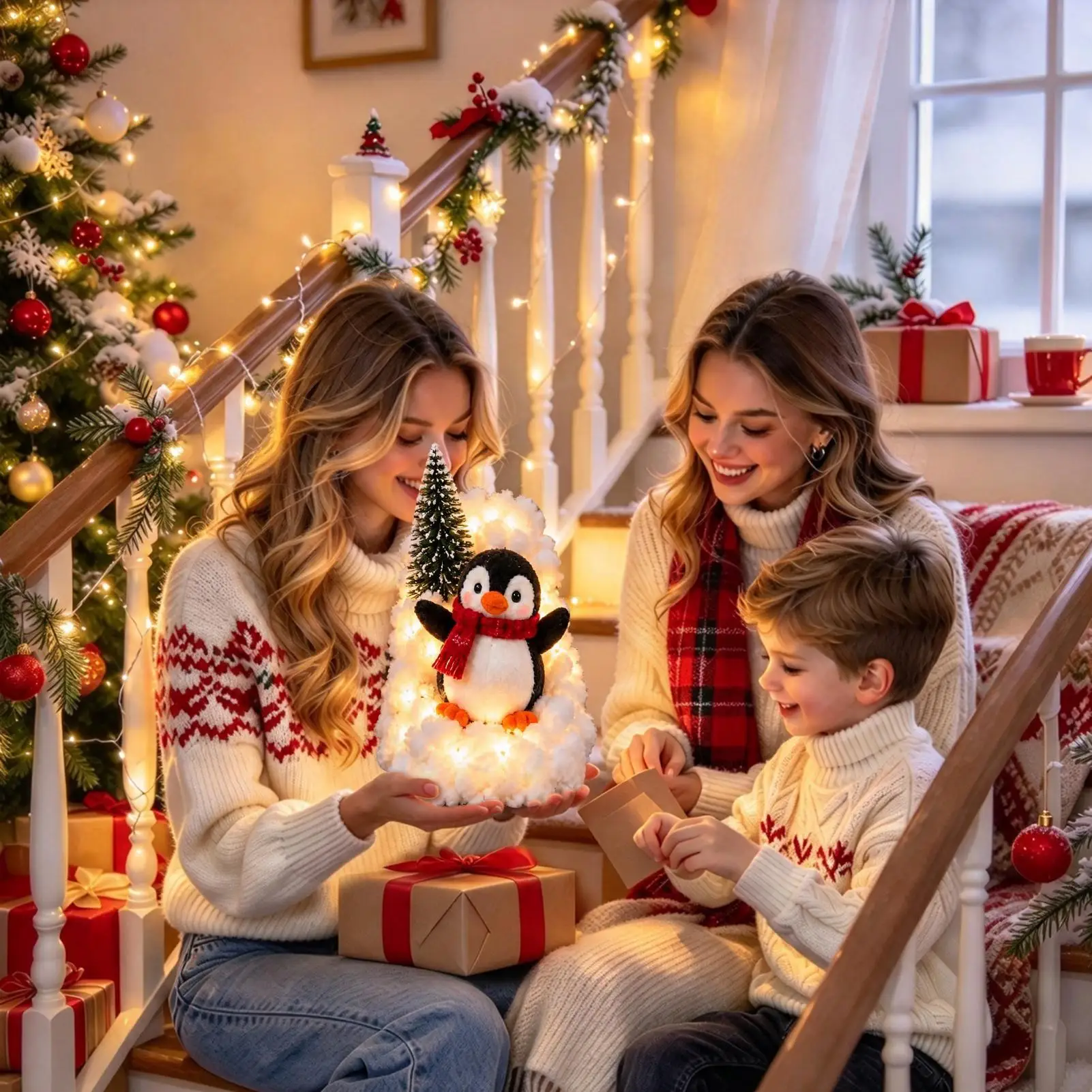 Christmas Staircase Decorations Christmas Banister LED Sliding Penguin Sliding Penguin Staircase Decoration For Apartment Indoor