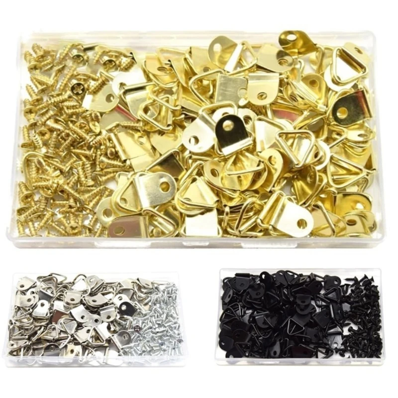 Q1JB Набор из 100 маленьких вешалок для картин, практичные треугольные D-кольца с винтами, крючок с одним отверстием, аксессуары