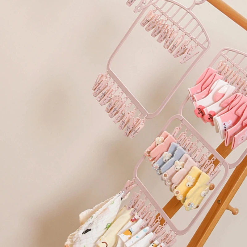 

Socks Drying Rack With 18/26 Clips Underwear Baby Saliva Towel Space-saving Multifunctional Household Dormitory Student Laundry