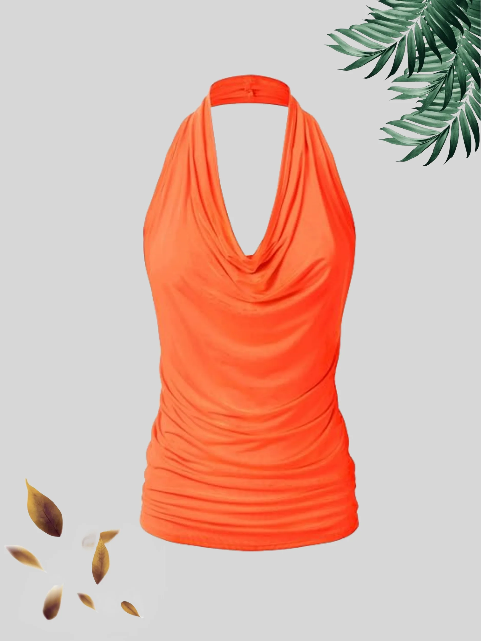 Haut décontracté sans manches à col licou et col drapé froncé sur le côté pour femme grande taille, coupe ajustée