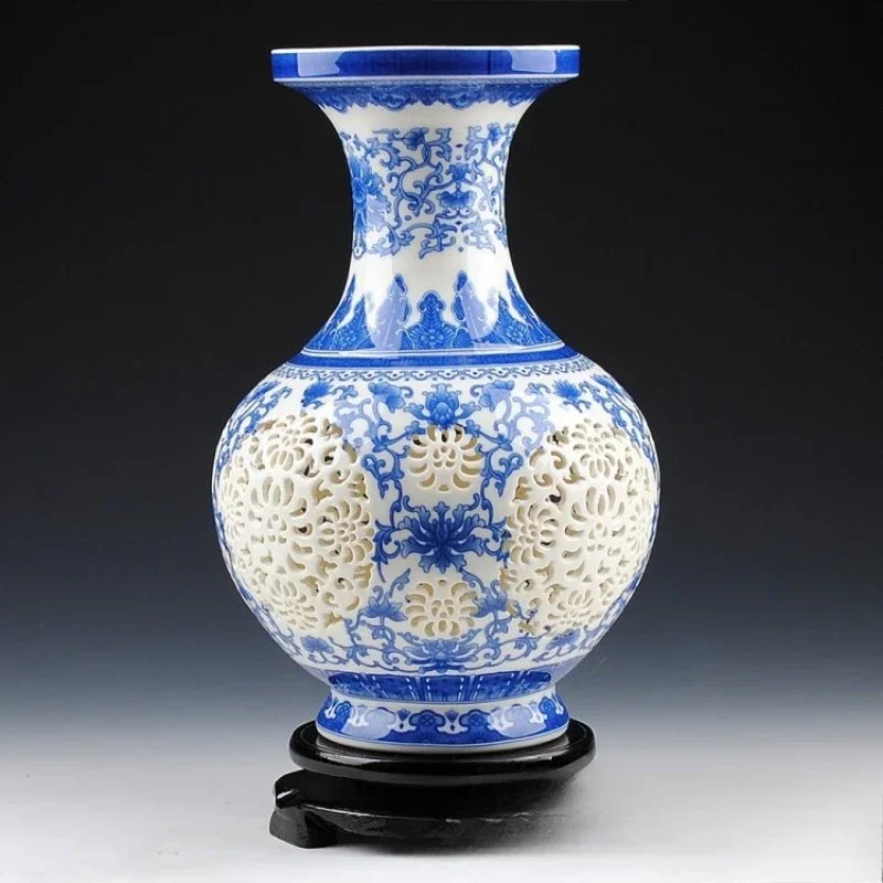 Unique Jingdezhen Ceramic Vase Chinese Pierced Flower Vase Porcelain Living Room Decoration Handcrafted Home Decor
