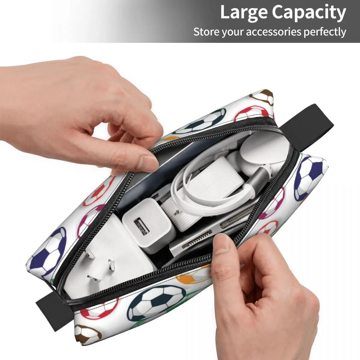 Custom Football Soccer Toiletry Bag for Women Cosmetic Makeup Organizer Lady Beauty Storage Dopp Kit Case