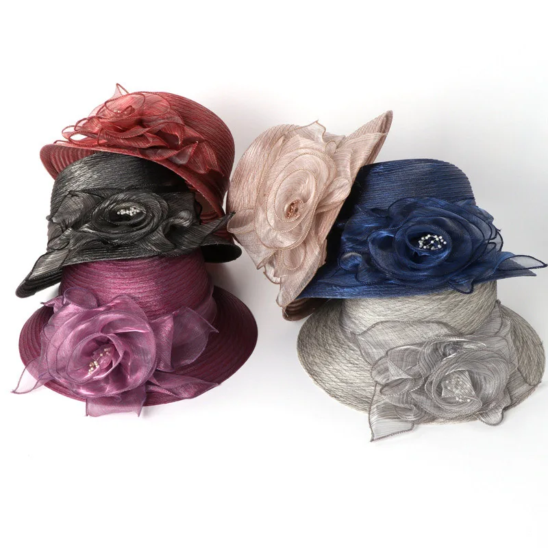 Bucket hat 2022 summer new Organza flower breathable basin hat Sun Protection sunscreen Hat For Women Beach Hat  Flanging cap