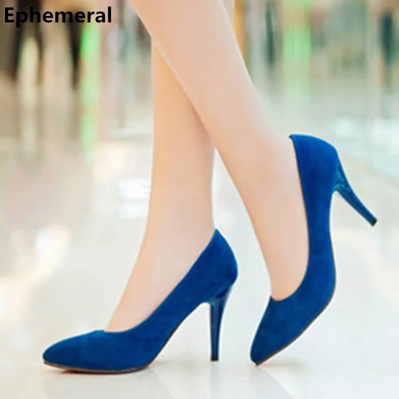 Women Cinderella High Heel Pumps Princess Stilettos Shoes For Party Nigh Club Zapatos Blue Red Nubuck Leather Plus Size 43 34 47