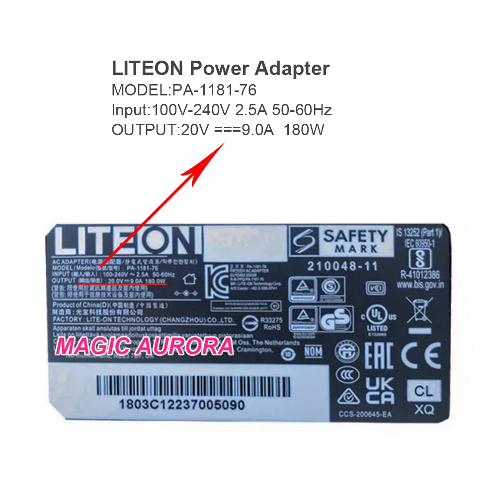 Imagem -02 - Carregador Portátil Pa118176 55x25 mm para Thunderobot 911 mt Fonte de Alimentação Preto Original Liteon20 v 9a 180w