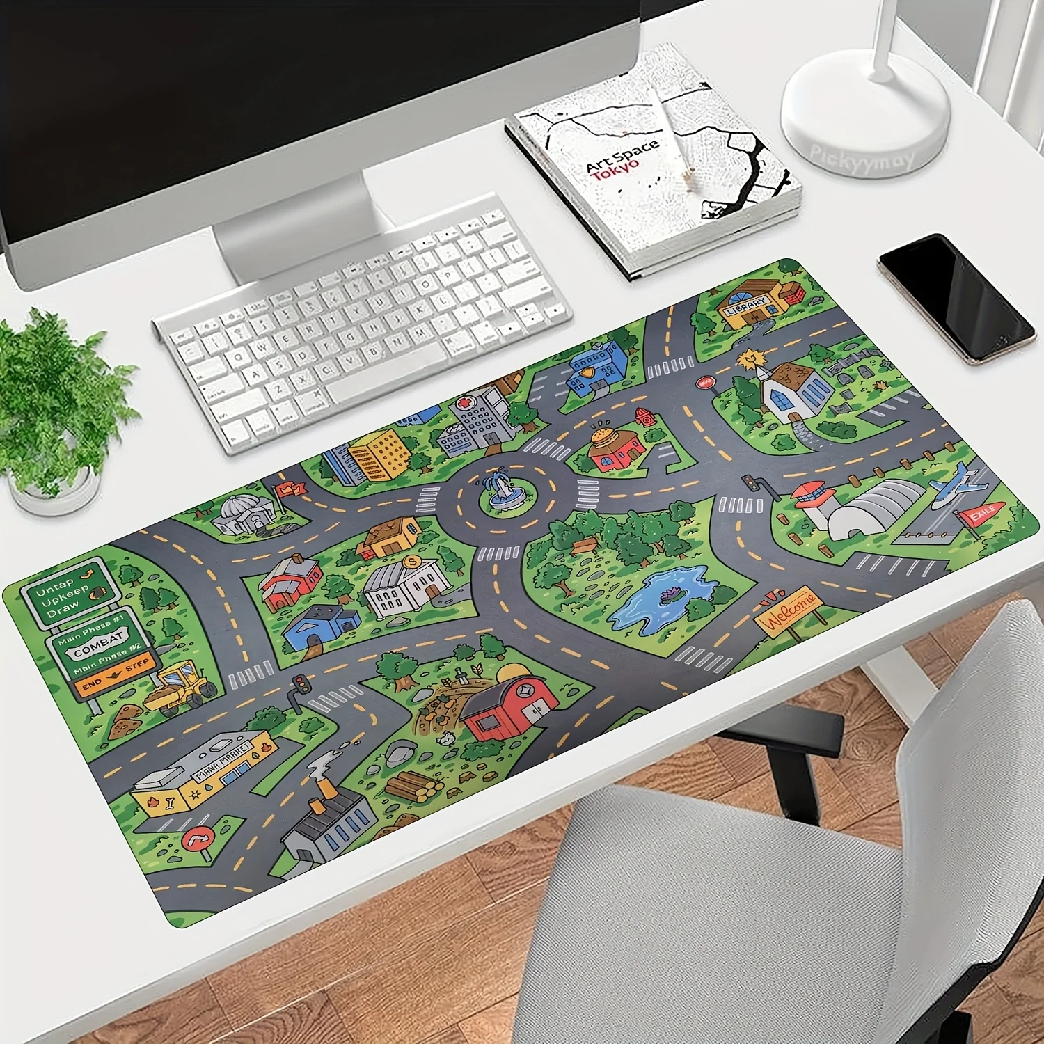1pc Kids City Road Map Rubber Desk Mat, Non-Slip Large Mouse Pad, Playful Town Traffic Design, Water-Resistant Keyboard Pad