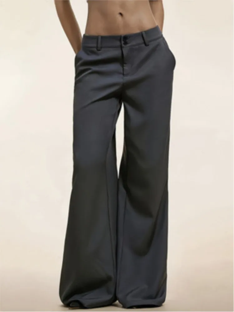 Women's Elegant Low Waist Personaliz Slight Flared Leg Pants Casual Ribbed High Waist Wide Leg Mopping Suitsuit Pants Streetwear
