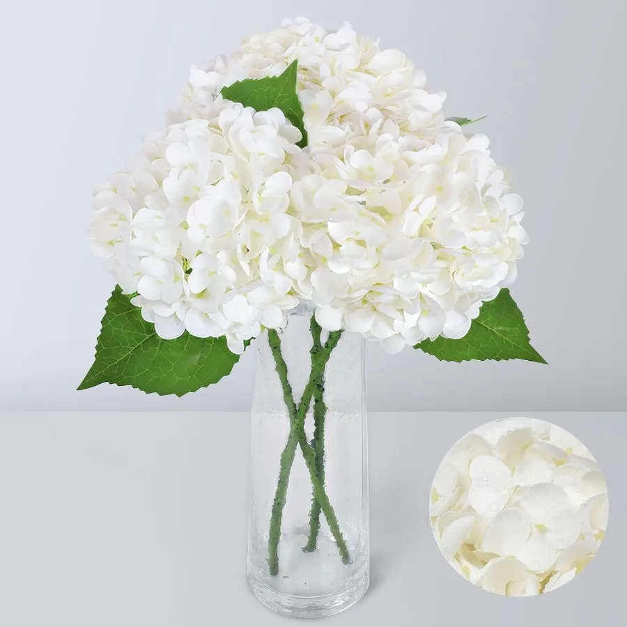 

Белые гортензии, искусственные цветы для улицы, 3 шт., искусственные цветы гортензии, настоящая сенсорная гортензия, искусственные цветы, букет для стола C