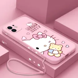 Coque de téléphone en silicone drôle Sanurgente Hello Kitty avec dragonne, coque pour iPhone 15 14 13 12 11 Pro Max Mini X Poly XS MAX SE20 8 7 Plus