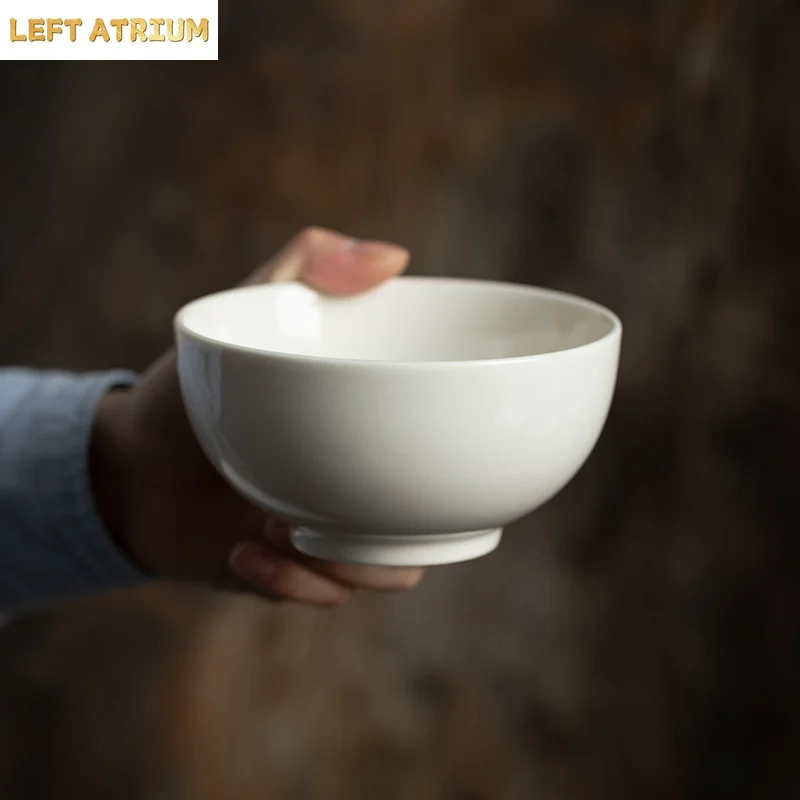 Simple Solid Beige Ceramic Bowl 5inches ROund Cute Rice Bowl Home Kitchen Daily Breakfast Congee Bowl Household Tableware