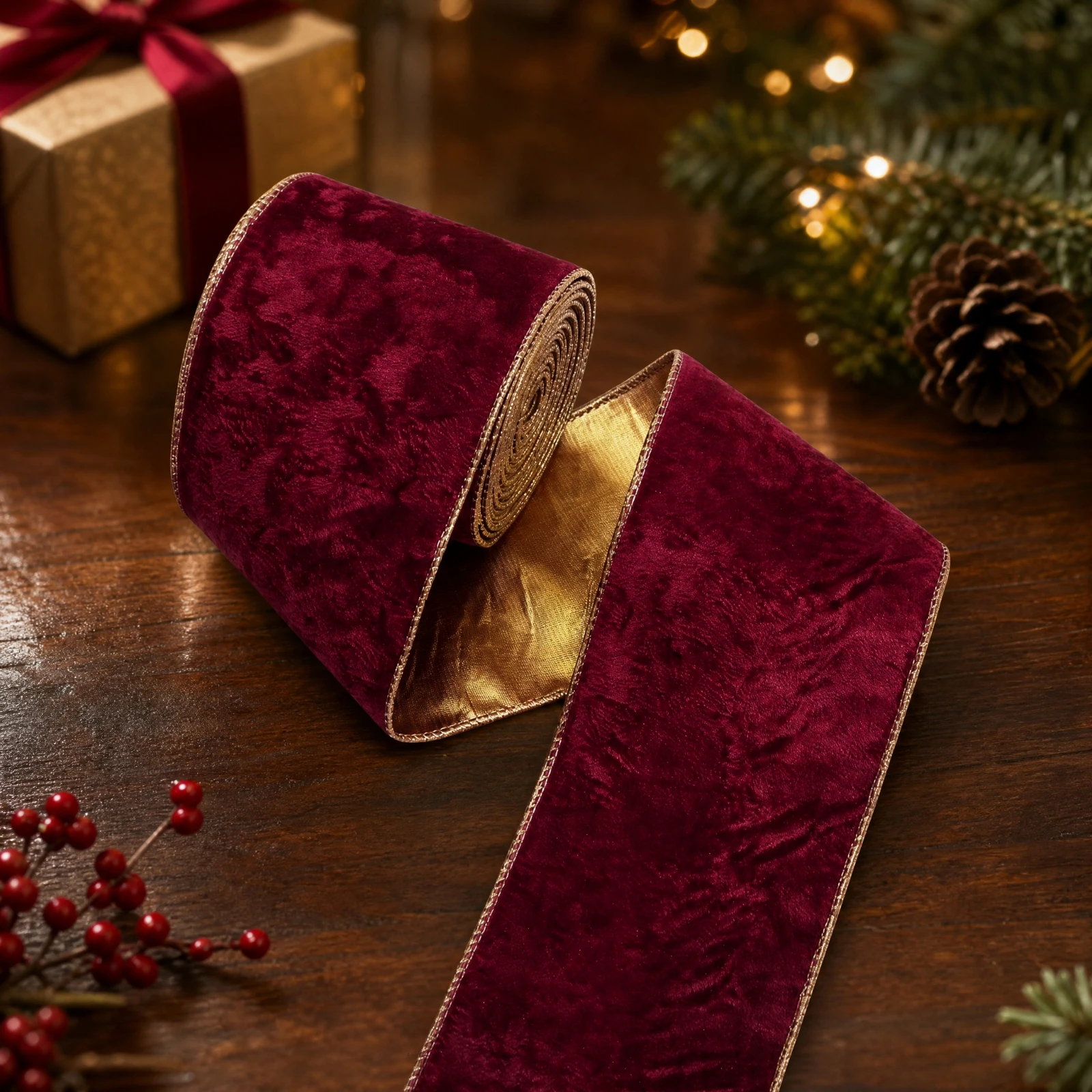 شريط مخملي بخلفية ذهبية، طول م - مراجعة Velvet Ribbon Roll وسعره