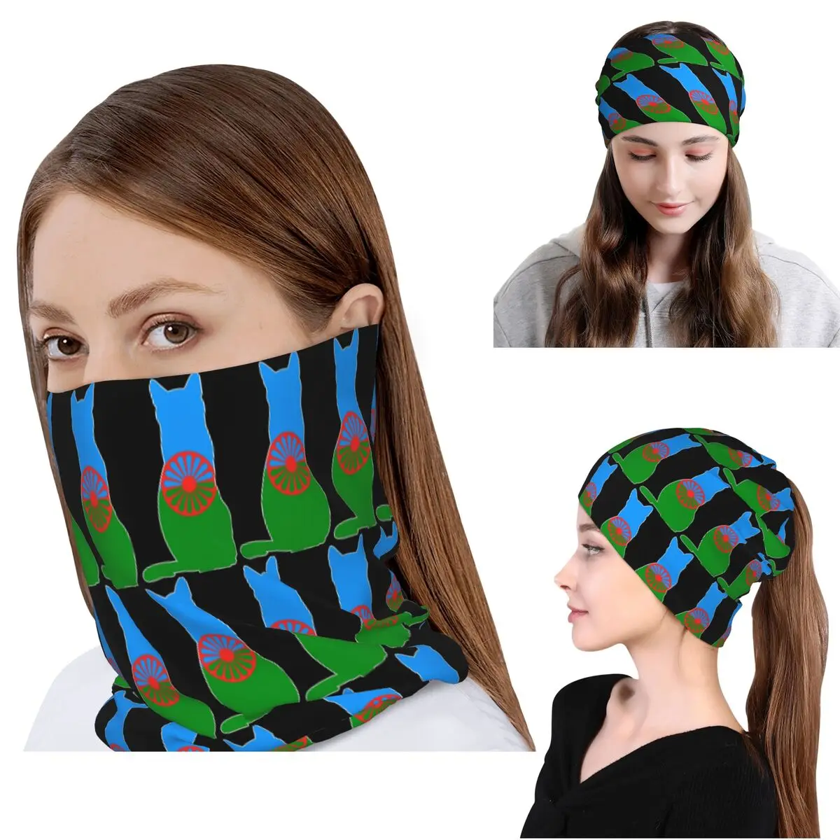 Romany Gypsy Flag Bandana Halstuch, Gesichtsschal, warmer Fahrradschal, Mütze, Unisex, für Erwachsene, Winter