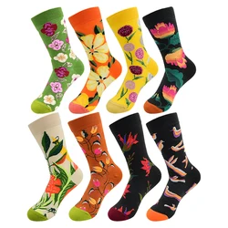 5 Pairs New Arrivals Combed Cotton Women Socks Unisex Cute Floral Styles 8 Color Happy Funny Casual Female Breathable Crew Socks