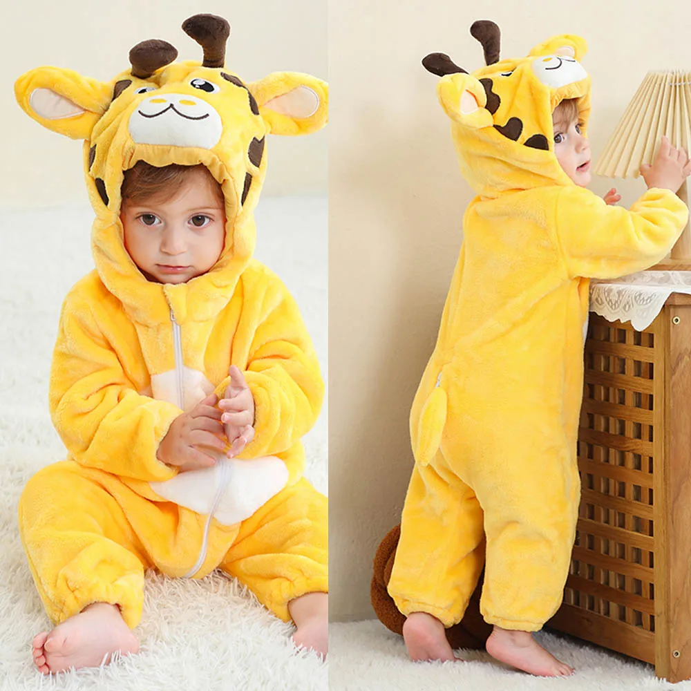 New Flannel Pajamas for Kids Baby Boys Animal Hooded Jumpsuits Baby Girls Pijamas Kids 1 to 4 Years Onesies Children Clothes