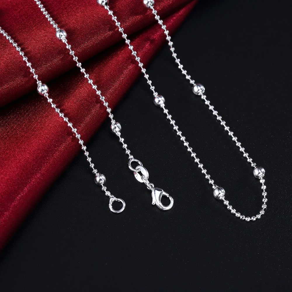 925 Sterling Silver Necklace 16/18/20/22/24 Inch Fine Round Bead Chain For Women Fashion Party Jewelry Christmas Gift