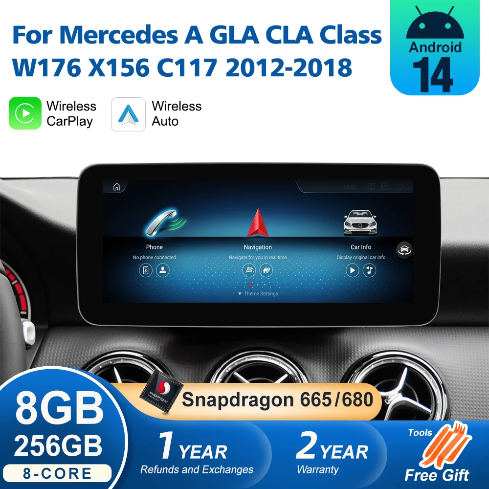 Android 14 Auto Radio For Mercedes Benz A GLA CLA Class W176 X156 C117 2012-2018 Carplay Screen GPS Multimedia Player Navi